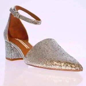 NEW NIB & Other Stories Women's Silver Glitter Block Heel Dress Sandal $125